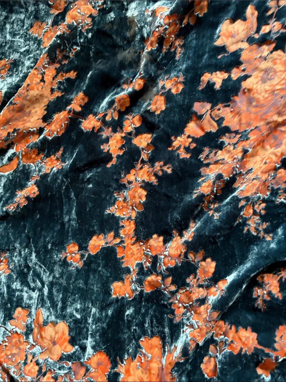 Cost Plus World Market Black Velvet Jacket with Orange Floral Print